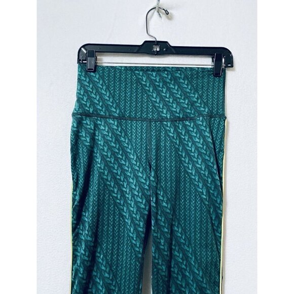 Aerie Womens Medium Leggings Green Braided Print Yellow Stripe Stretch Yoga - Picture 3 of 9